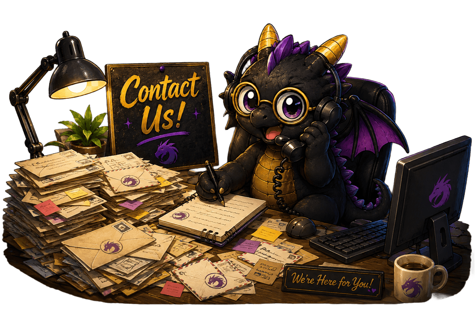 A RankValut dragon at the support desk